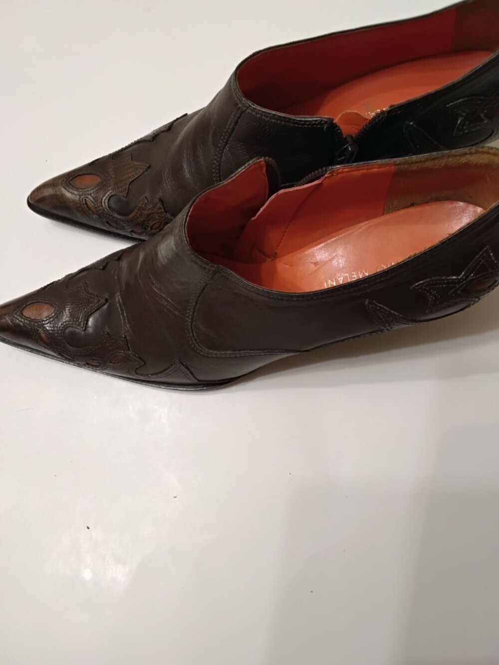 Vintage Y2K-style Antonio Melani brown leather western ankle boots/shooties. 7.5 - Picture 9 of 12